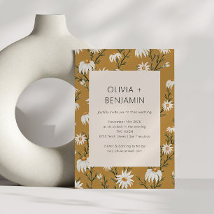 Boho rustieke madeliefje bloemmosterd geel bruilof kaart