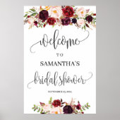 Boho rustieke marsala bloemrijke bruids douche wel poster (Voorkant)