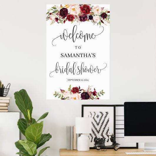 Boho rustieke marsala bloemrijke bruidsdouche welk poster (Thuiskantoor)