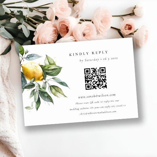 Boho rustieke minimale gele citroen tuin bruiloft informatiekaartje