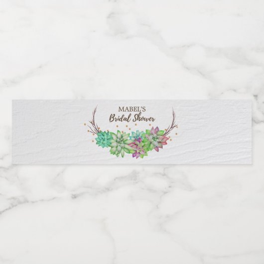 Boho Rustieke Mint Bloemige Succulenten Bruidsdouc Waterfles Etiket (Enkel label)