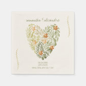 Boho rustieke moderne bloemenhart groen bruiloft servet (Voorkant)