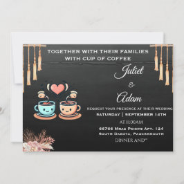 boho rustieke moderne elegante koffie bruiloft kaart