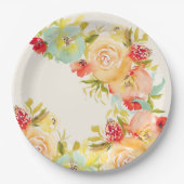 Boho rustieke mooie bloem waterverf bruidsdouche papieren bordje (Voorkant)