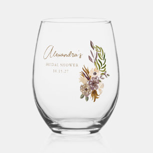 Boho Rustieke Natuur Botanische Aangepaste Bruilof Wijnglas Zonder Voet