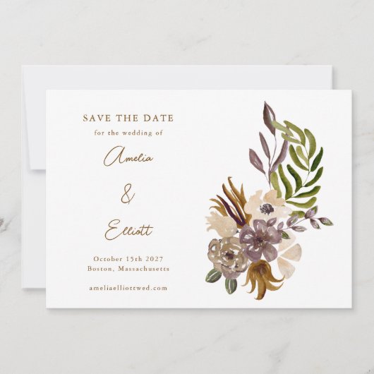 Boho Rustieke Natuur Plum Floral Save the Date Kaa Kaart (Voorkant)