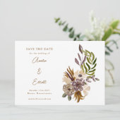 Boho Rustieke Natuur Plum Floral Save the Date Kaa Kaart (Staand voorkant)