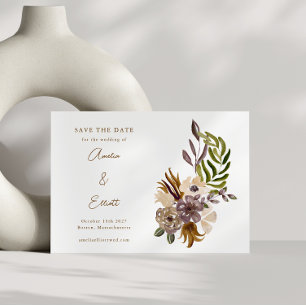Boho Rustieke Natuur Plum Floral Save the Date Kaa Kaart