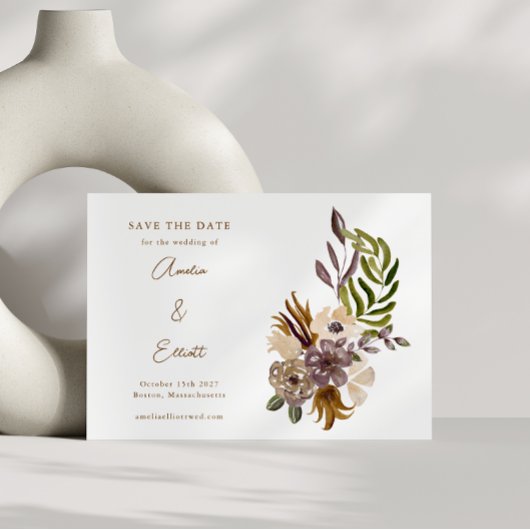 Boho Rustieke Natuur Plum Floral Save the Date Kaa Kaart