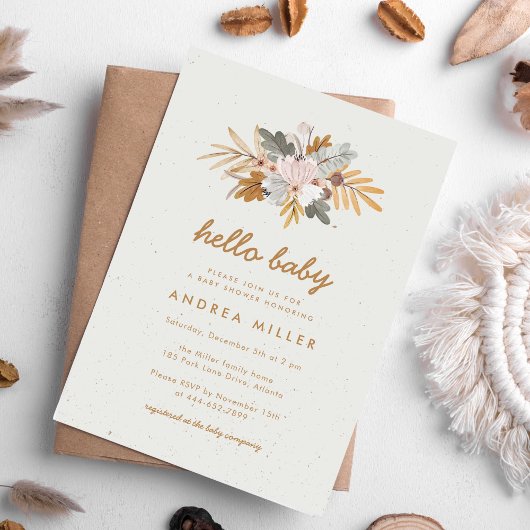 Boho Rustieke Neutrale Wilde Bloem Baby Shower Kaart