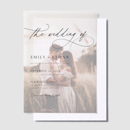 Boho rustieke overlay foto bruiloft vellum uitnodigingen (Offset)