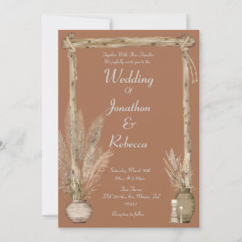 Boho rustieke pampa's aardse bruine bruiloft uitno kaart