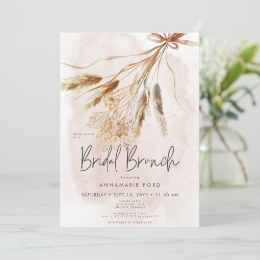 Boho rustieke pampa's & gedroogd boeket bruids bru kaart (Staand voorkant)