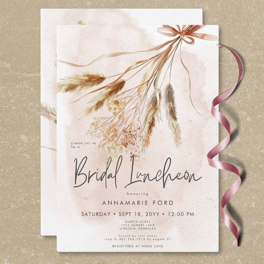 Boho Rustieke Pampas & Gedroogd Boeket Bruidslunch Kaart