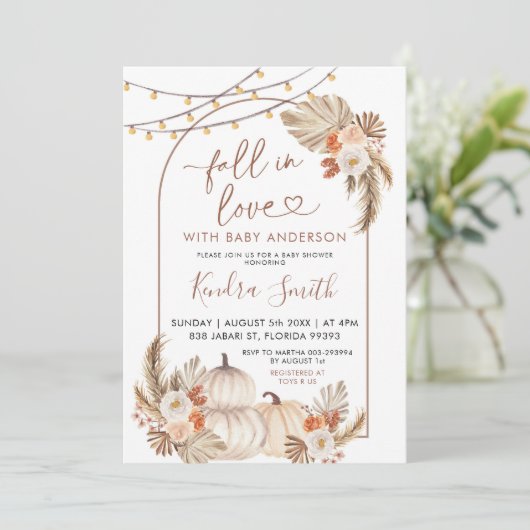 Boho rustieke pompoen Herfst in liefde Baby shower Kaart (Staand voorkant)