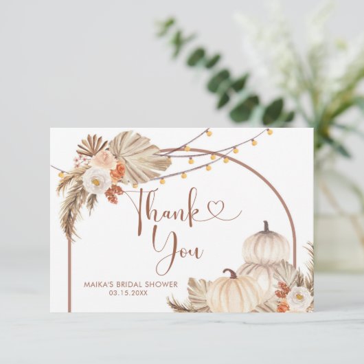 Boho rustieke pompoen Herfst in liefde bedankje Bedankkaart (Staand voorkant)