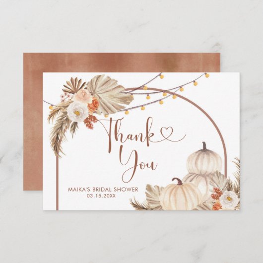 Boho rustieke pompoen Herfst in liefde bedankje Bedankkaart (Voorkant / Achterkant)