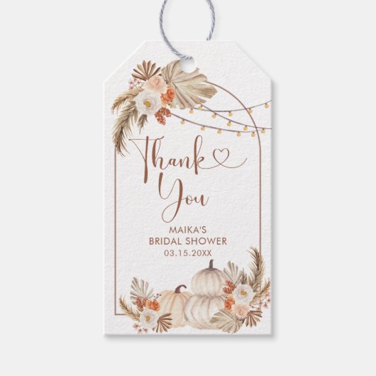 Boho rustieke pompoen Herfst in liefde dank u Labe Cadeaulabel (Voorkant)