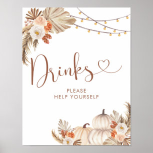 Boho rustieke pompoen Herfst in liefde Drinken tek Poster