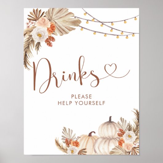 Boho rustieke pompoen Herfst in liefde Drinken tek Poster (Voorkant)
