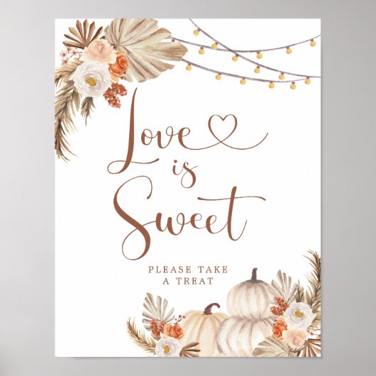 Boho rustieke pompoen Herfst in liefde is zoet Poster (Voorkant)