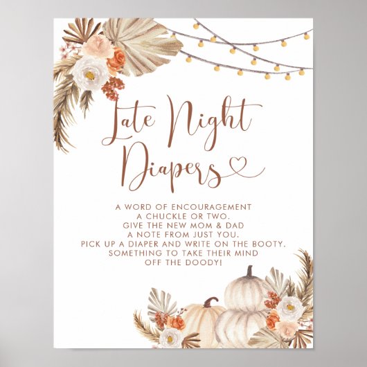 Boho rustieke pompoen Herfst in liefde Late Night  Poster (Voorkant)