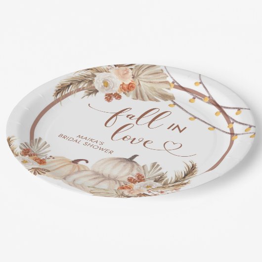 Boho rustieke pompoen Herfst in liefde papier Bord (Gekanteld)