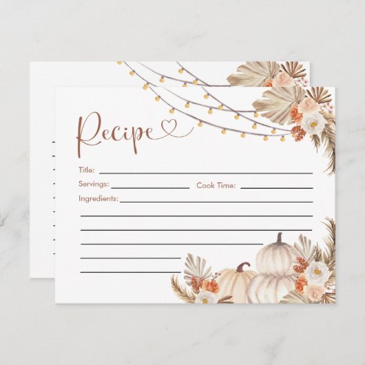 Boho rustieke pompoen Herfst in liefde recept Kaar Kaart (Voorkant / Achterkant)