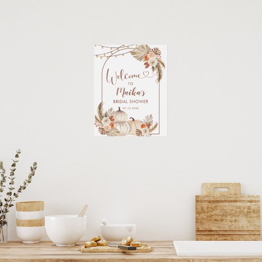 Boho rustieke pompoen Herfst in liefde Welkomstbor Poster (Keuken)