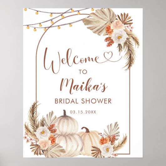 Boho rustieke pompoen Herfst in liefde Welkomstbor Poster (Voorkant)