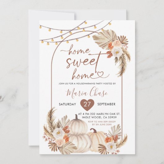 Boho rustieke pompoen Home Sweet Home Housewarming Kaart (Voorkant)