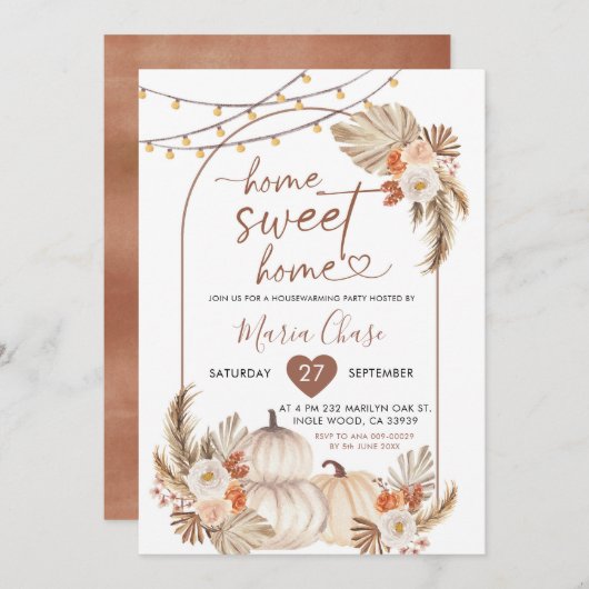 Boho rustieke pompoen Home Sweet Home Housewarming Kaart (Voorkant / Achterkant)