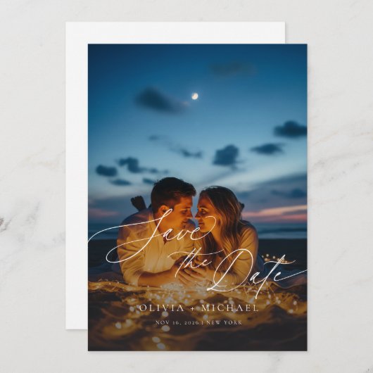 Boho Rustieke QR Code Fotobruiloft Bewaar de datum Kaart (Voorkant / Achterkant)