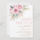 Boho rustieke roze bloemige Baby brunch Baby showe Kaart (Voorkant)