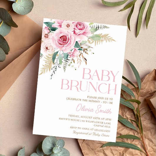 Boho rustieke roze bloemige Baby brunch Baby showe Kaart