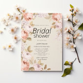 Boho rustieke roze koraal ivoor bloemige Bruids Sh Kaart
