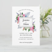 Boho rustieke roze witte lavendel bloemen bruiloft kaart (Staand voorkant)