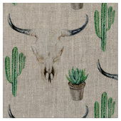 Boho Rustieke Schedel Cactus Patroon Stof (Close Up)