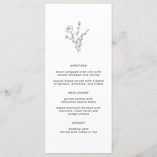 Boho rustieke stijl eenvoudige bloemenbruiloft menu (Achterkant)