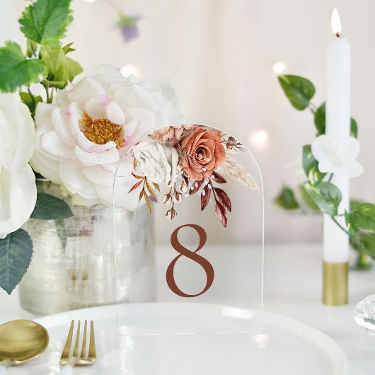 Boho Rustieke Terracotta Bloem Huwelijk Tafel Numm Acryl Uitnodigingen
