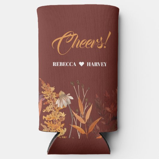 Boho rustieke terracotta bloemenherfst herfst brui seltzer blikjeskoeler (Voorkant)