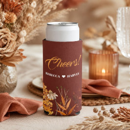 Boho rustieke terracotta bloemenherfst herfst brui seltzer blikjeskoeler