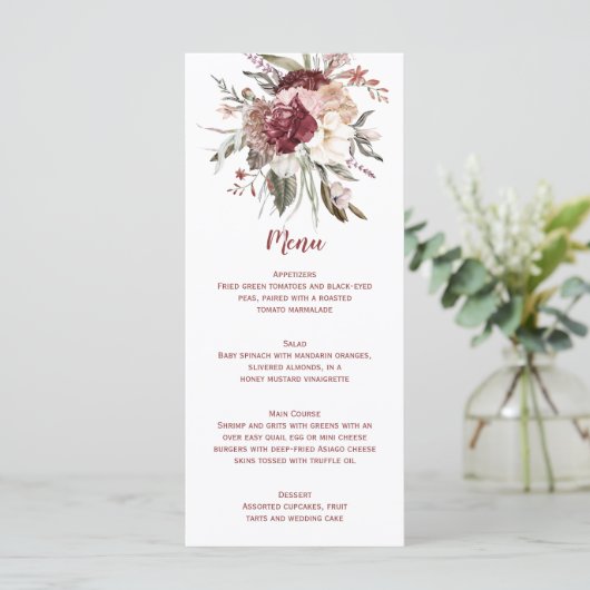 Boho Rustieke Terracotta Perzik Marsala Trouwmenu Menu (Staand voorkant)