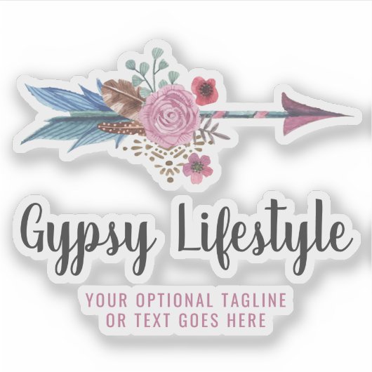 Boho rustieke veren pijl Waterverf Boheemse Logo Sticker (Voorkant)