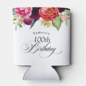 Boho rustieke Waterverf Bloemen 100ste verjaardags Blikjeskoeler (Achterkant)