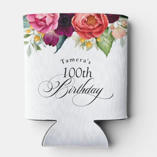 Boho rustieke Waterverf Bloemen 100ste verjaardags Blikjeskoeler (Achterkant)