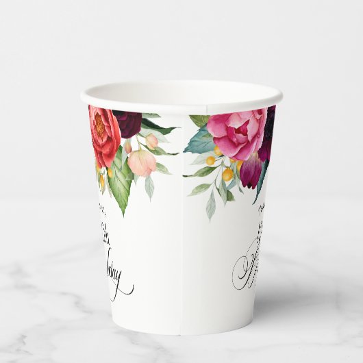 Boho rustieke Waterverf Bloemen 100ste verjaardags Papieren Bekers (Rechts)