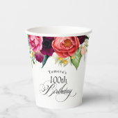 Boho rustieke Waterverf Bloemen 100ste verjaardags Papieren Bekers (Voorkant)