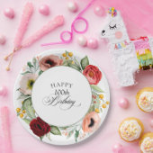 Boho rustieke Waterverf Bloemen 100ste verjaardags Papieren Bordje (Feest)