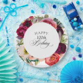 Boho rustieke Waterverf Bloemen 100ste verjaardags Papieren Bordje (Feest)